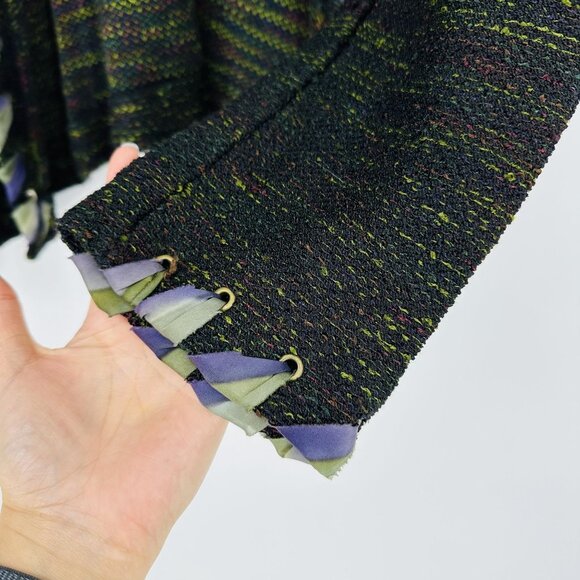 Steve Fabrikant Vintage Green Multi Knit Ribbon Long Sleeve Cardigan Sweater XL - Picture 5 of 9